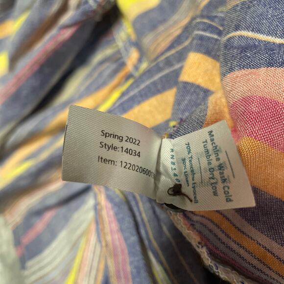 Marine Layer Laney Dress Womens Large Blue Stripe Linen Tencel Coastal Ruffle - Picture 5 of 9